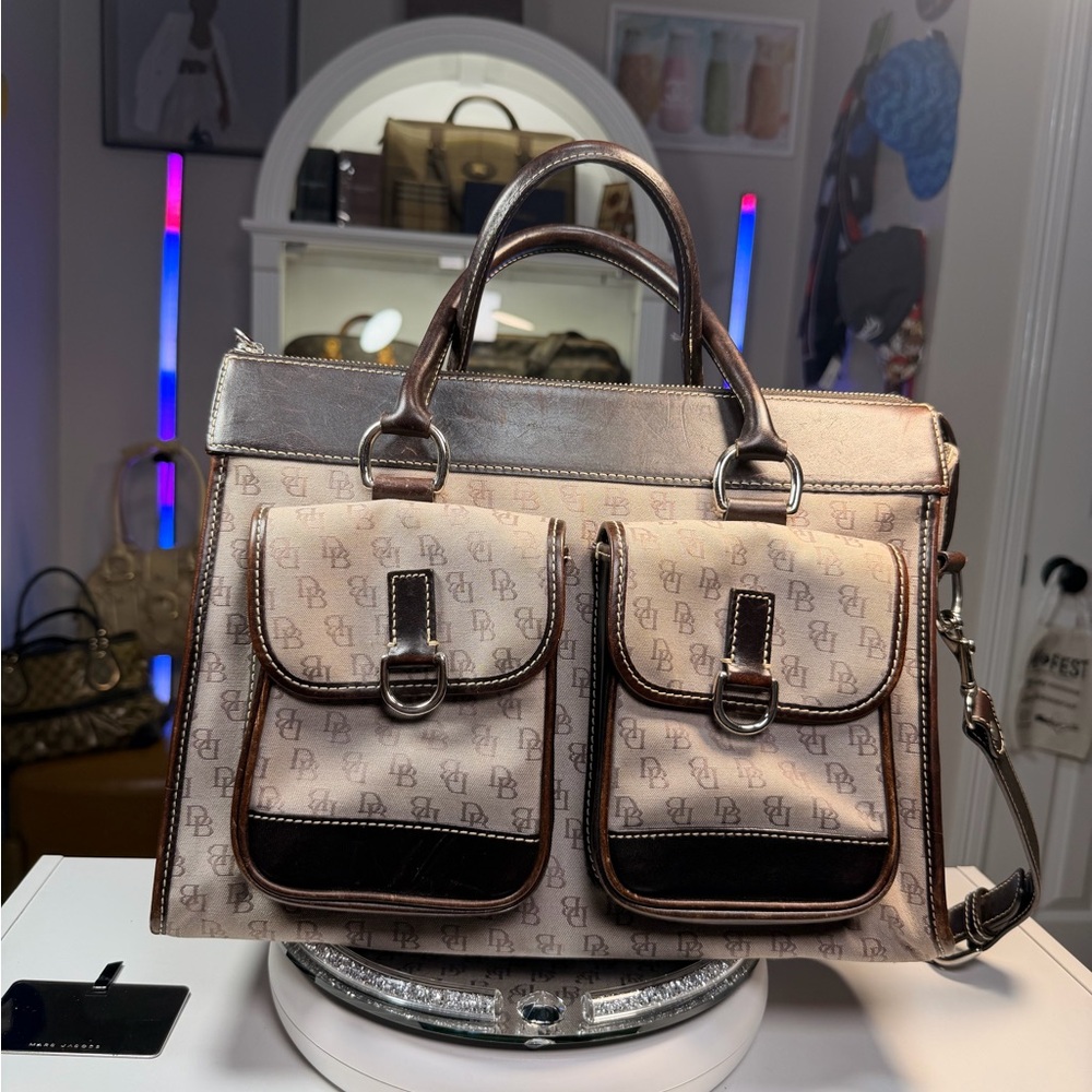 Dooney & Bourne Brown Signature Logo Double Pouch Tote Bag